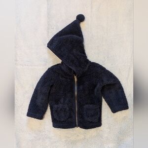 2T Hanna Andersson High-Pile Fleece Fuzzy Gnome Jacket Elf Pom Pom Navy Blue